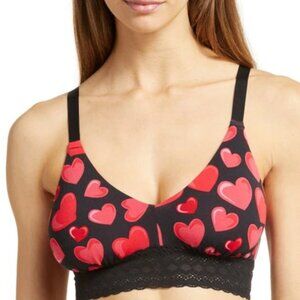 MeUndies® Lace Trim Longline Bralette In Red Hearts 3XL